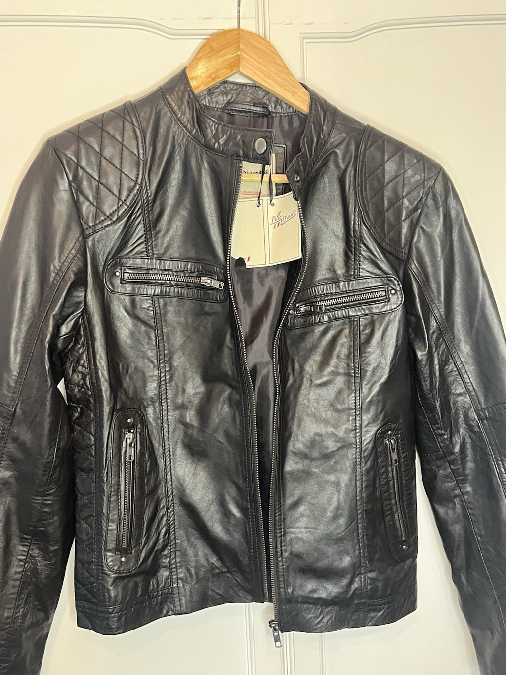 Pelle D’Annata very soft Italian leather biker style jacket uk10 rrp €299 Bnwt 1