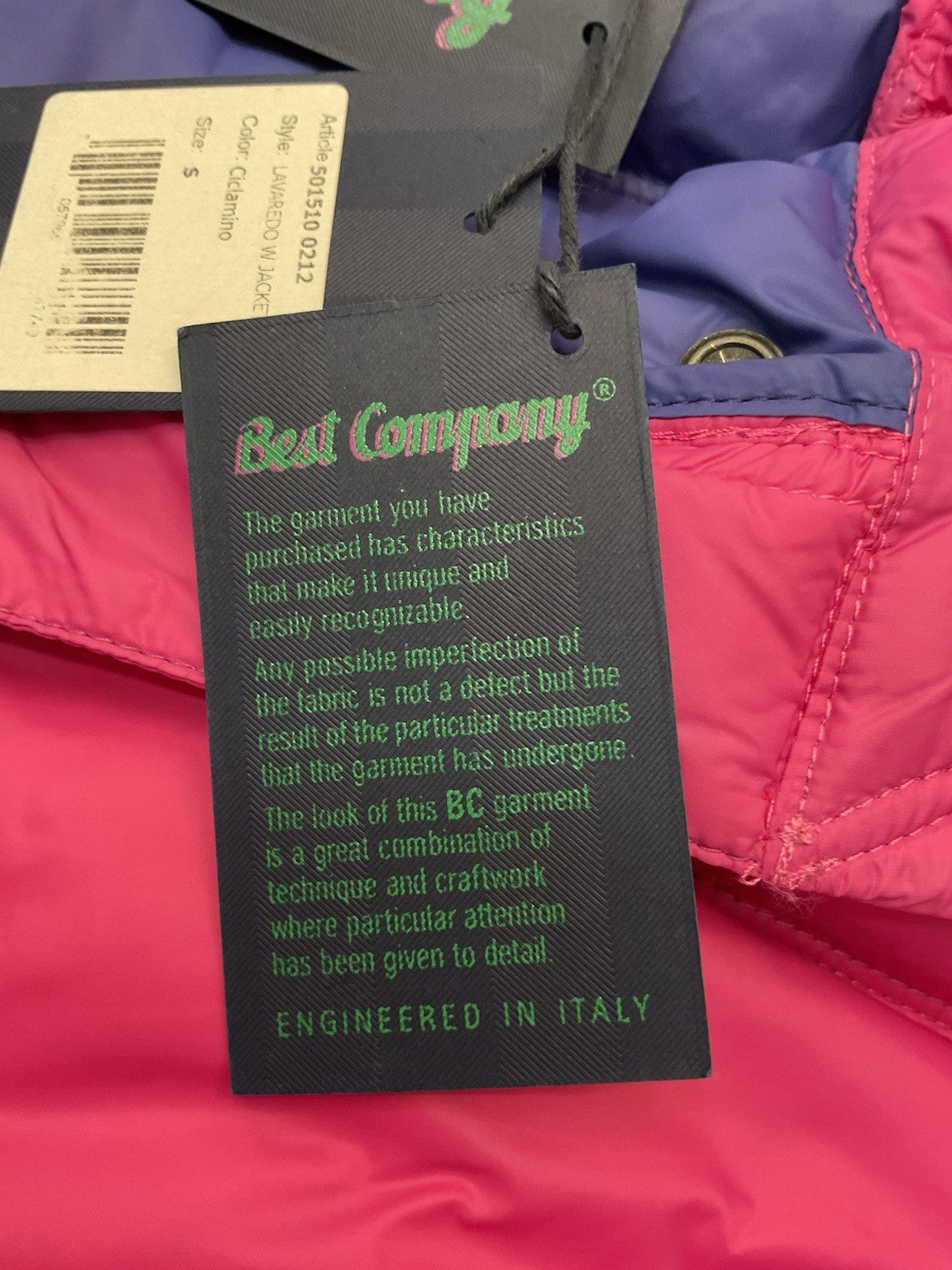 Best Company Women's Lavaredo Small Pink Puffer Coat Rare, Bnwt Vintage Italian8