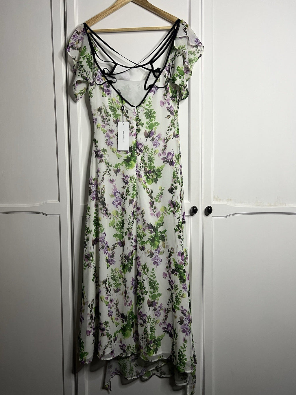 Karen Millen Watercolour Floral Cold Shoulder Midi Dress Size 8 Bnwt Rrp £149.001