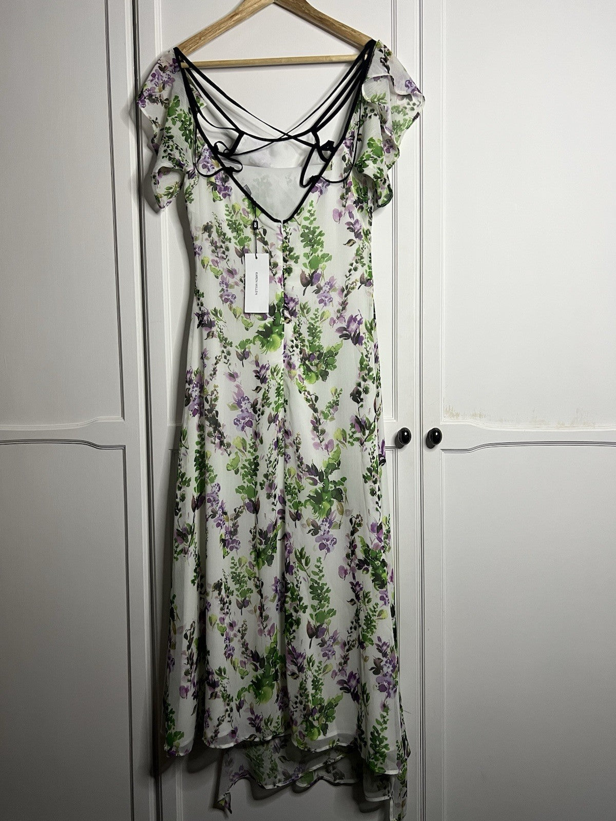 Karen Millen Watercolour Floral Cold Shoulder Midi Dress Size 8 Bnwt Rrp £149.001
