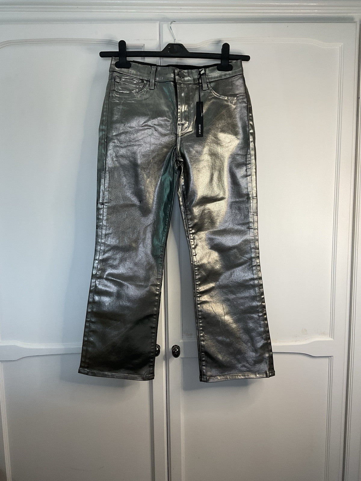 J Brand Mid Rise Crop Boot Galactic Silver Womens Selena Jeans Size 28” RRP £2200