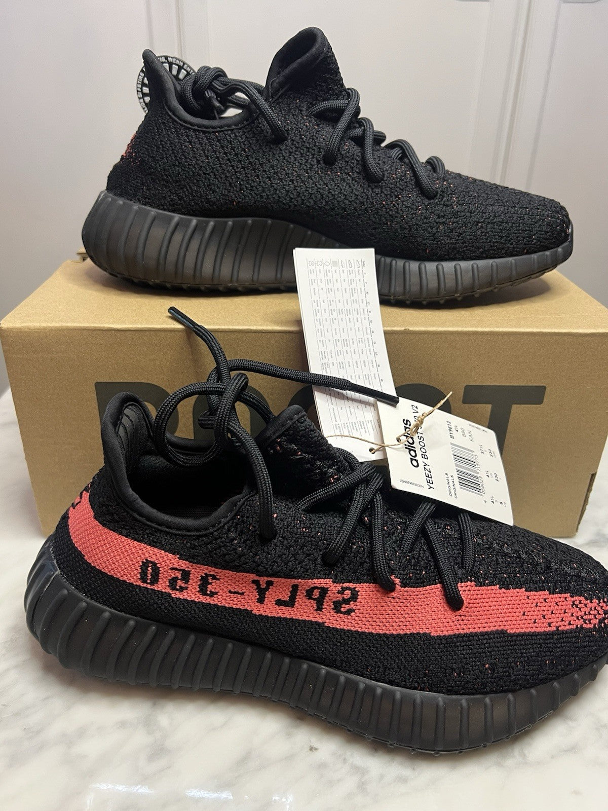 Adidas Yeezy Boost 350 V2 Core Black Red Stripe BY9612 Uk 4.5 Bnib Authentic2