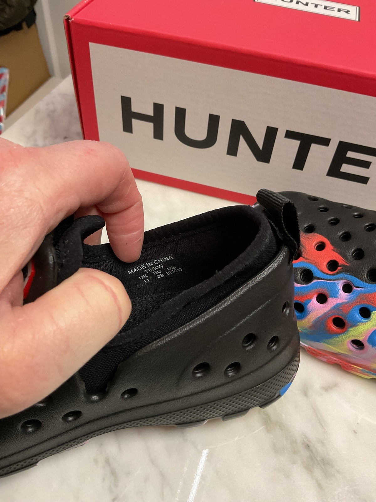 Hunter Kids Water Shoes Marble Effect, Size UK11, Removable Lining Socks New8