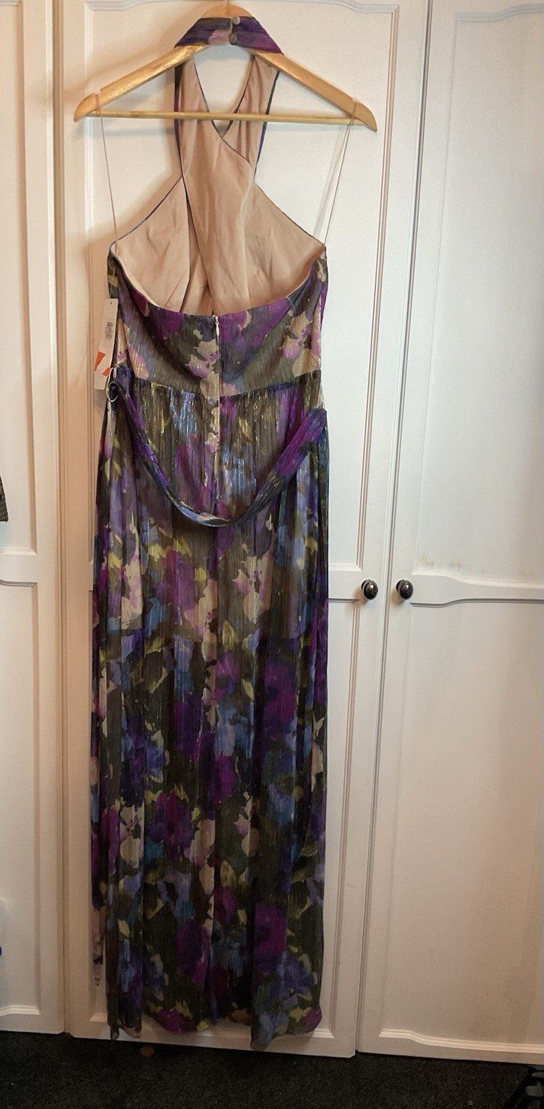 Aidan by Adriana Papell, Size 14 Crinkle Halter dress Magenta BNWT rrp £2851