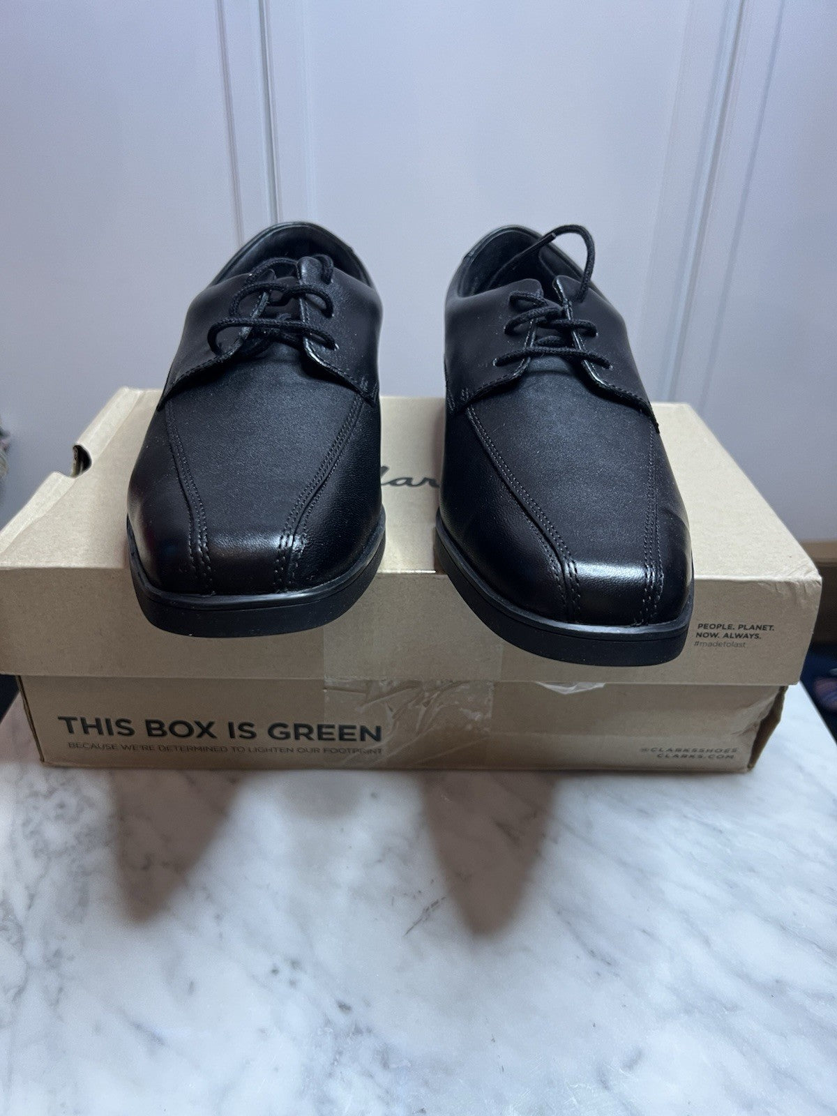 Clarks Men’s Scala Step Black Leather Shoes Size Uk 5F Bnib In Box1