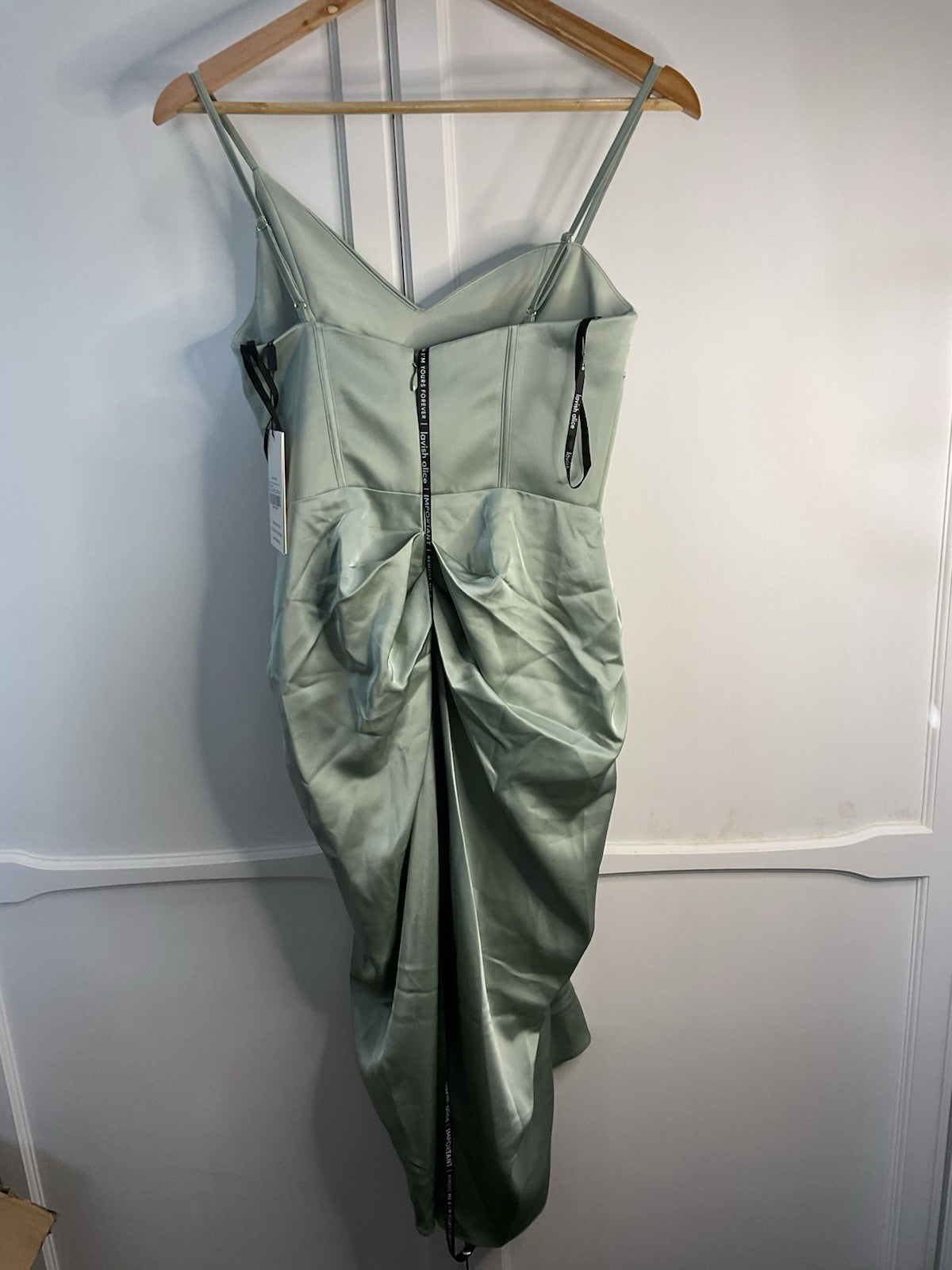 Lavish Alice Asymmetric Cowl Neck Draped Midi Dress Sage UK 8 Bnwt1