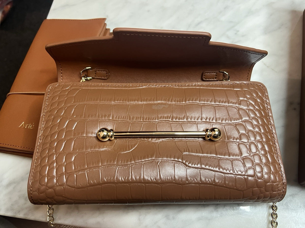 Arte Brown Leather Multrees Croc Effect Chain Purse & Wallet Brand New Boxed3