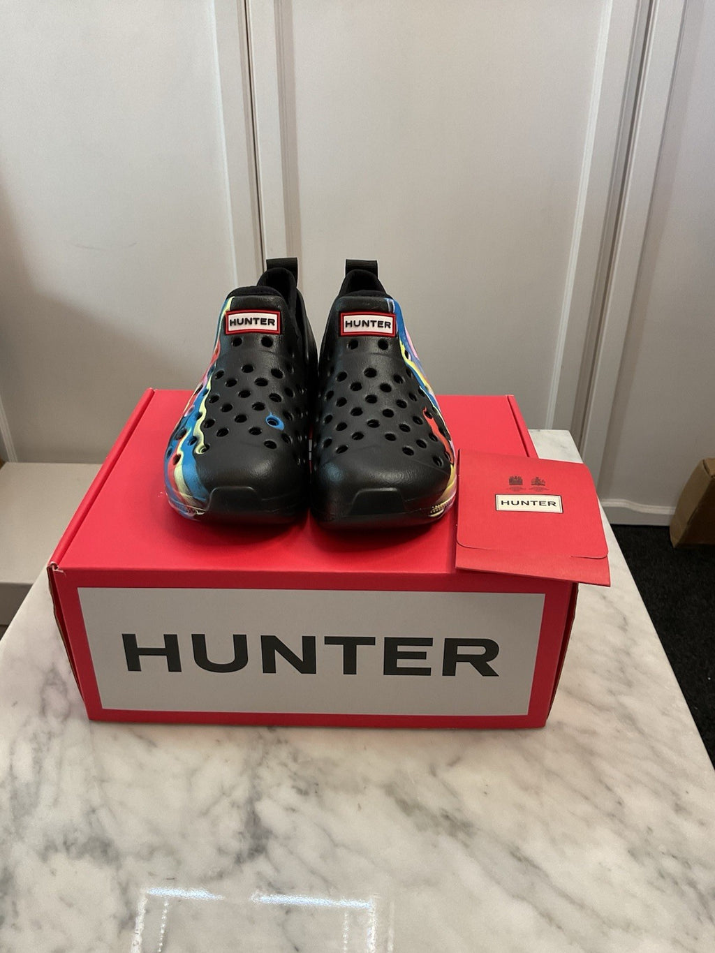 Hunter Kids Water Shoes Marble Effect, Size UK10, Removable Lining Socks New1