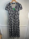 Boden Nicola Tea Dress Paisley Heart Size 10R Navy White Rrp £98.00 Bnwt0