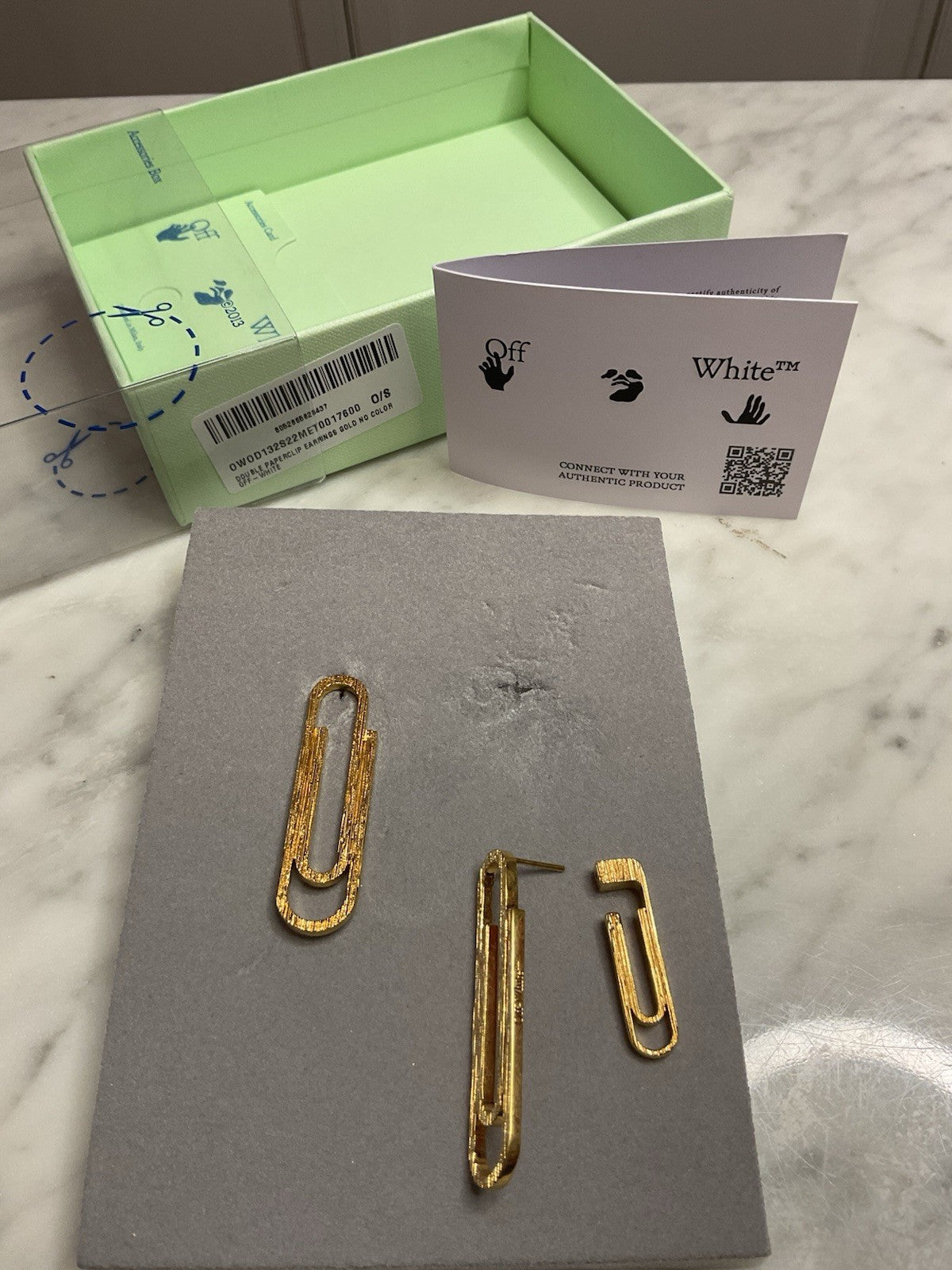 Off-White Double Paperclip Earrings Gold Tone, Brand New Never Been Worn, 100%4