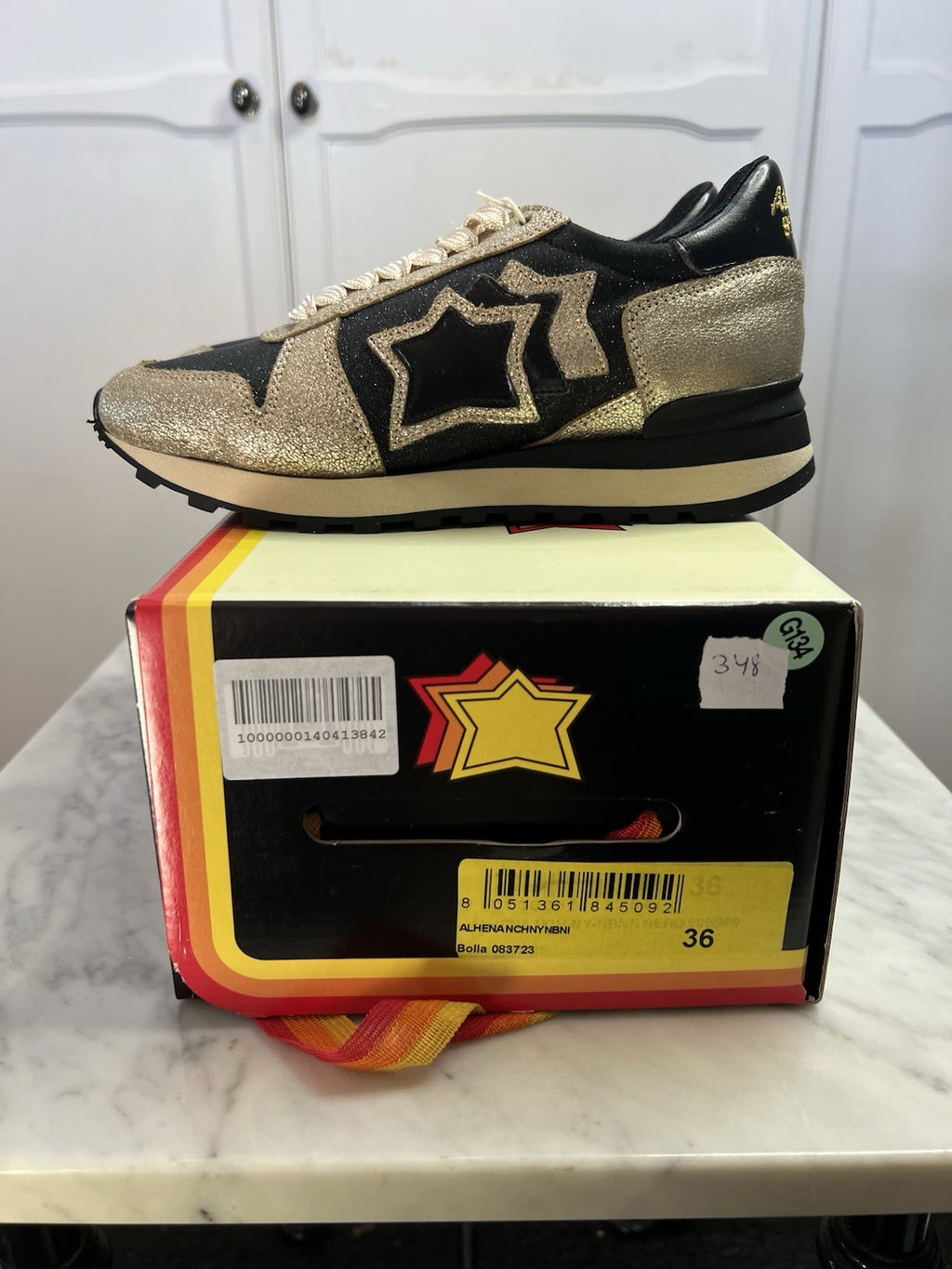 Atlantic Stars Vega Black/Gold Glitter Women's Trainers Uk3.5 Eu36 Bnib Genuine0