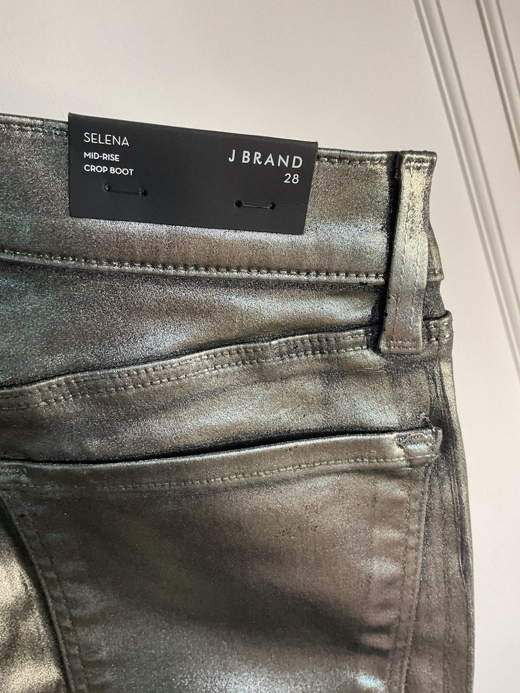 J Brand Mid Rise Crop Boot Galactic Silver Womens Selena Jeans Size 28” RRP £2203