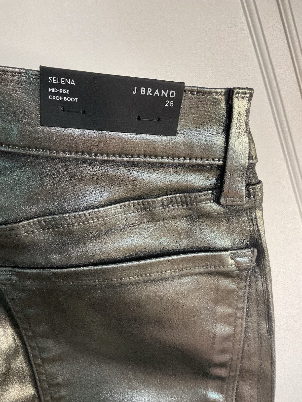 J Brand Mid Rise Crop Boot Galactic Silver Womens Selena Jeans Size 28” RRP £2203