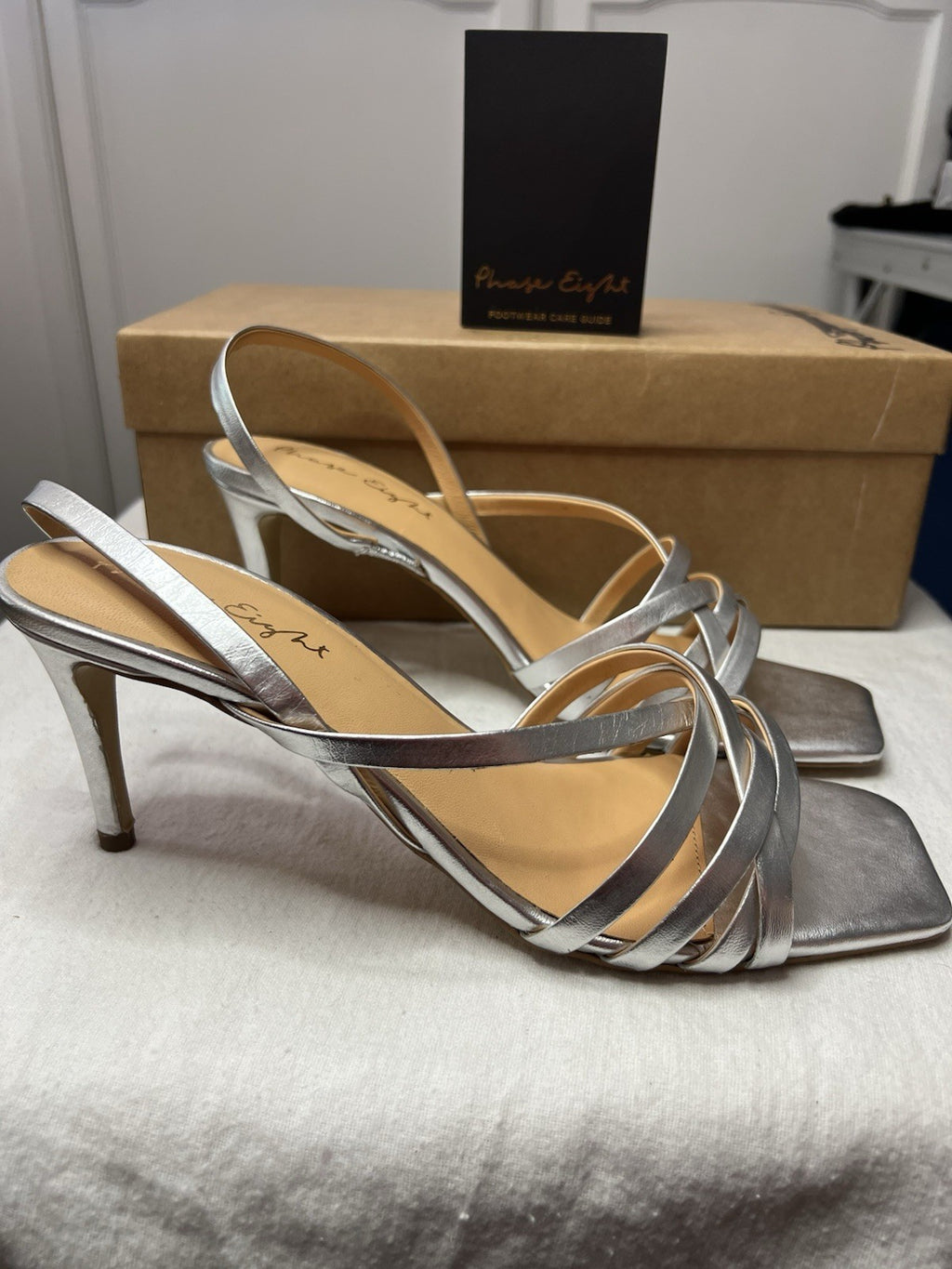 Phase Eight Women's Silver Sling Back Sandals Uk 7 Brand New In A Box.2