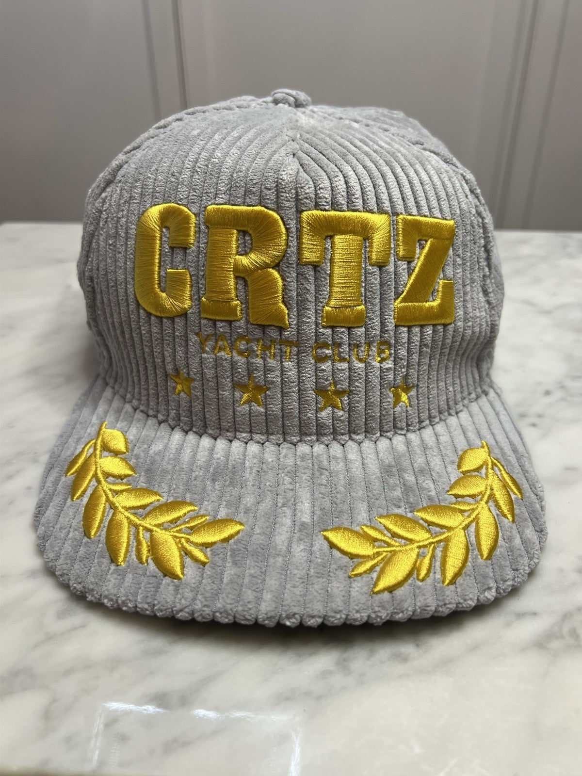 Corteiz Men's Soho Yacht Club Baseball Cap Grey Corduroy Snap Back New Without T0