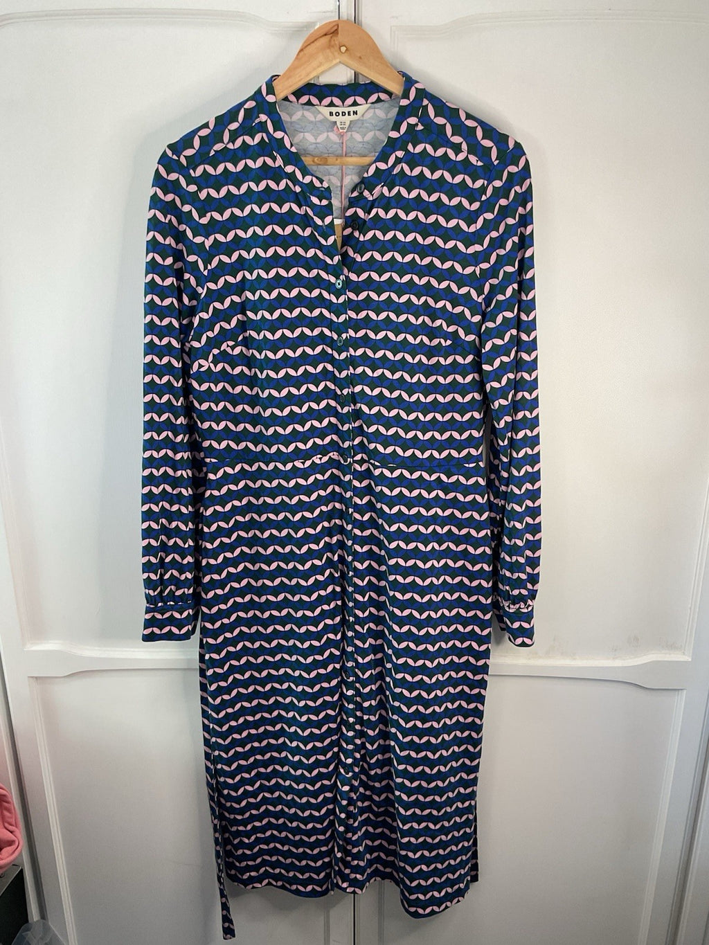 Boden Julia Jersey Shirt Dress DO778 Blue Pink Stripe Uk14 Bnwt0