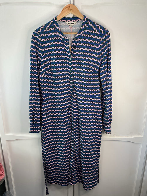 Boden Julia Jersey Shirt Dress DO778 Blue Pink Stripe Uk14 Bnwt0
