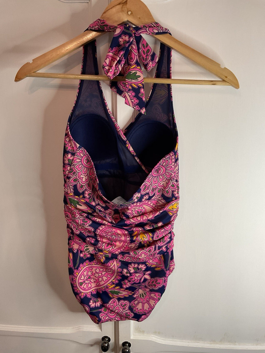BODEN Levanzo Ruched Halter Swimsuit Navy Paisley Terrace UK 6 R RRP £75 bnwt1