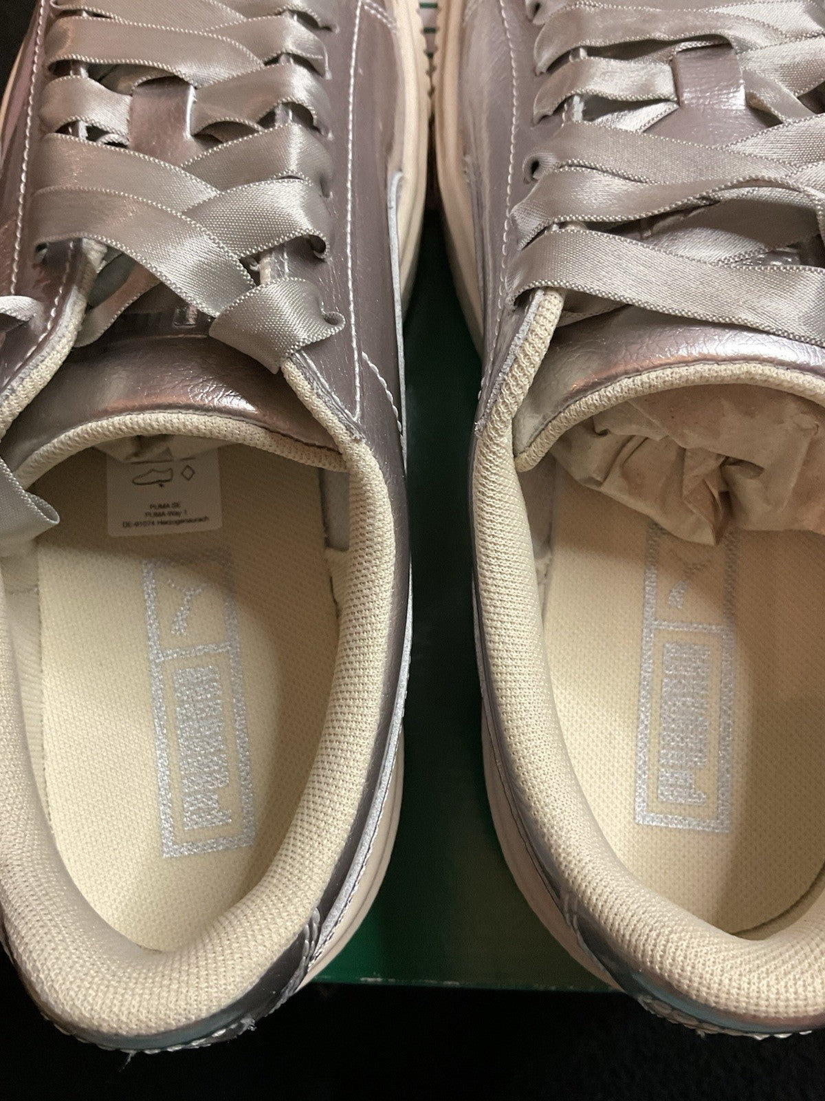 PUMA Basket Platform Metallic Silver JR Silver-Oatmeal Uk4.5 Eu 35.5 Bnib5