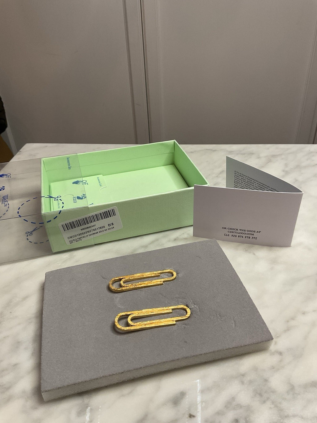 Off-White Double Paperclip Earrings Gold Tone, Brand New Never Been Worn, 100%6
