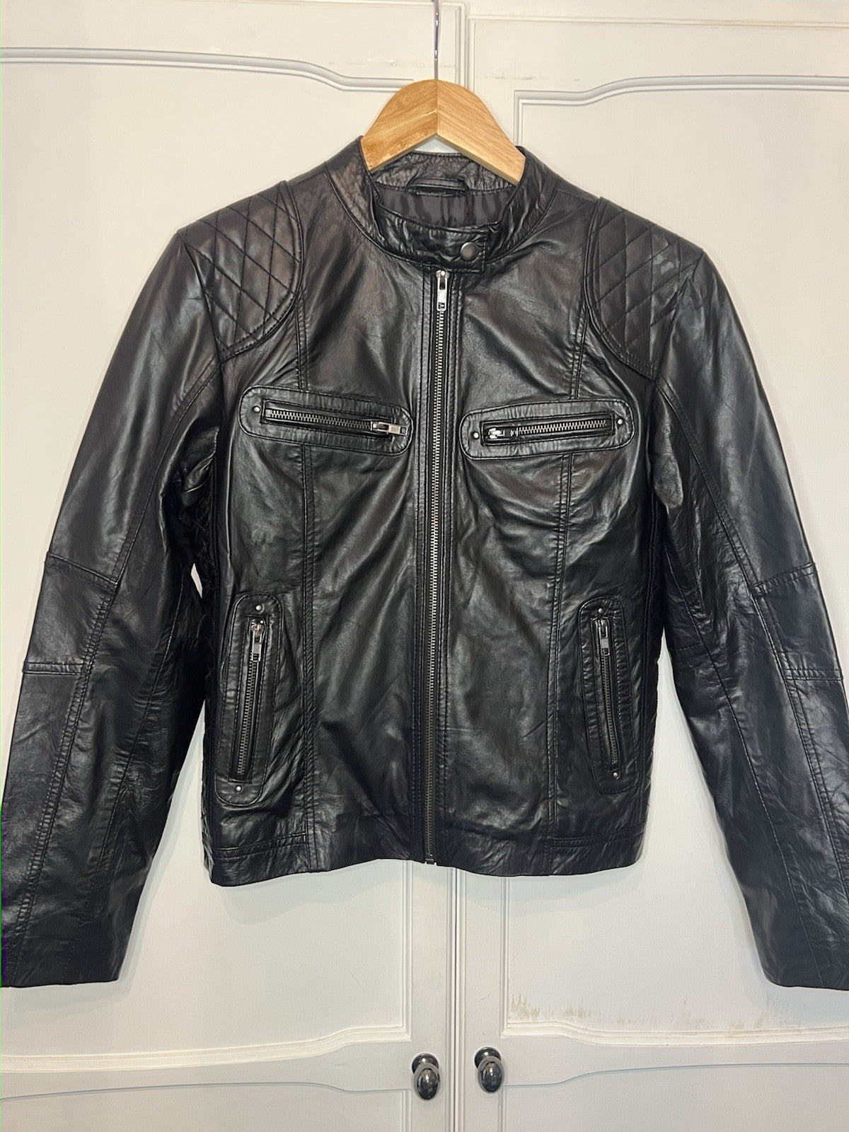 Pelle D’Annata very soft Italian leather biker style jacket uk10 rrp €299 Bnwt 0