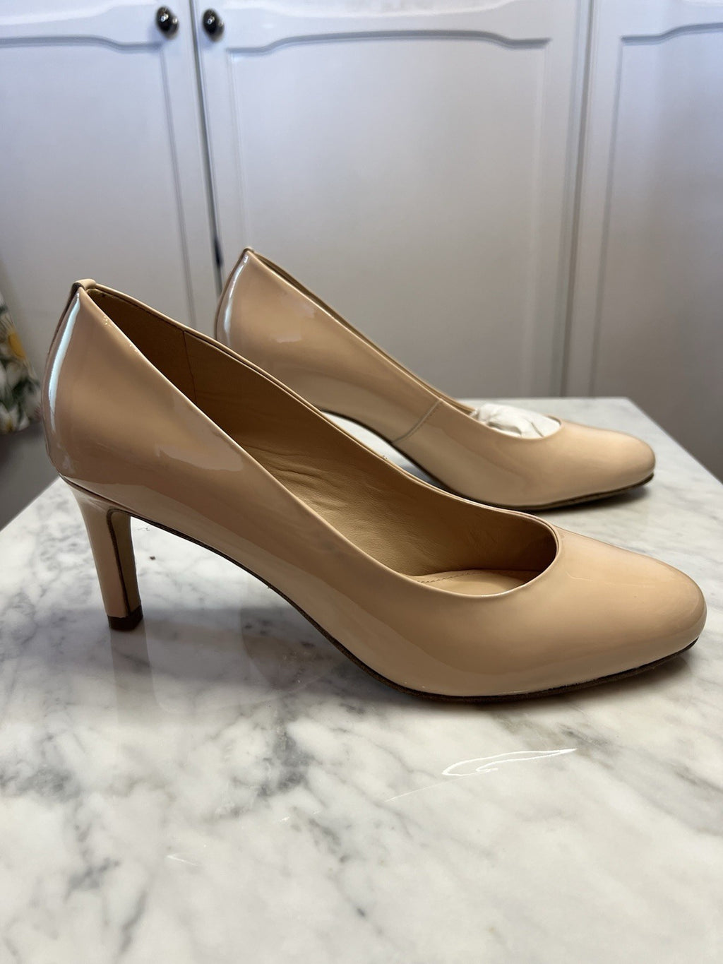 Hobbs London Women's Lizzie Court Shoes Nude Patent Leather Size UK 5  Rrp £1392