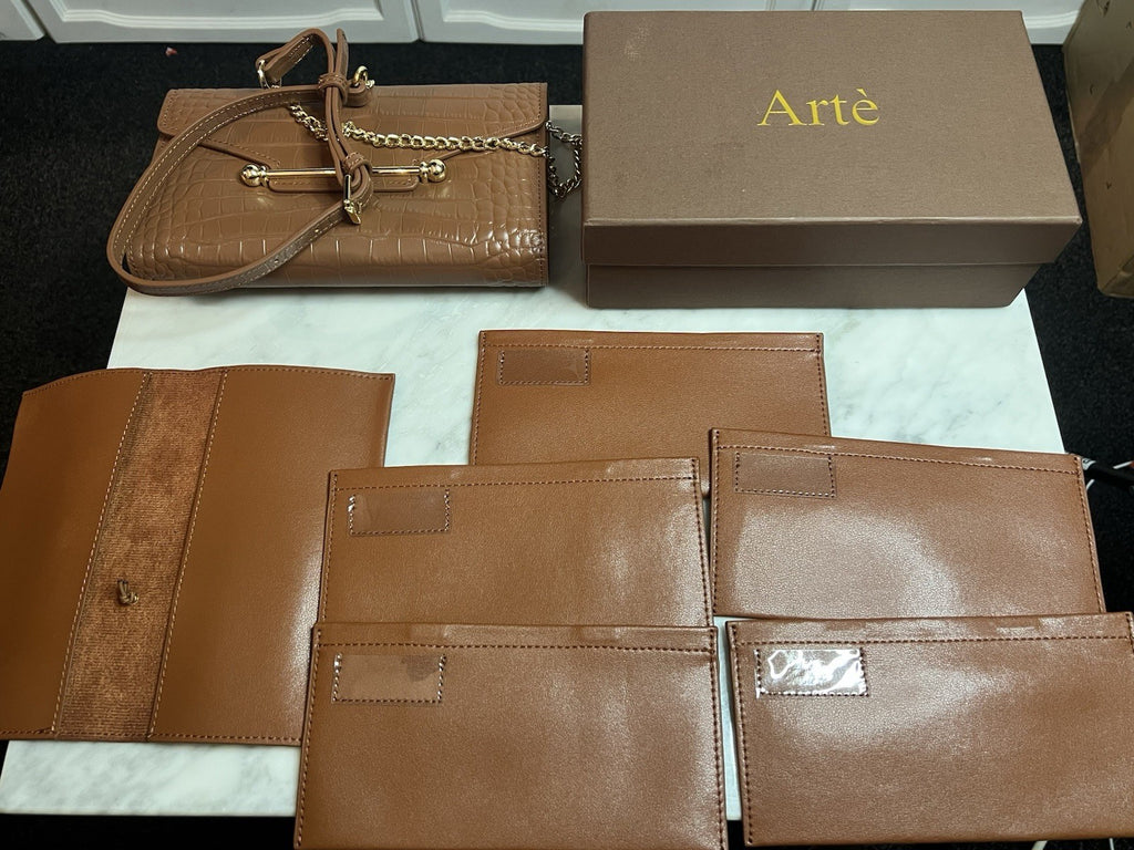 Arte Brown Leather Multrees Croc Effect Chain Purse & Wallet Brand New Boxed2