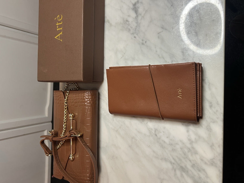 Arte Brown Leather Multrees Croc Effect Chain Purse & Wallet Brand New Boxed1