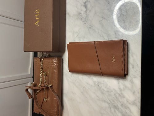 Arte Brown Leather Multrees Croc Effect Chain Purse & Wallet Brand New Boxed1