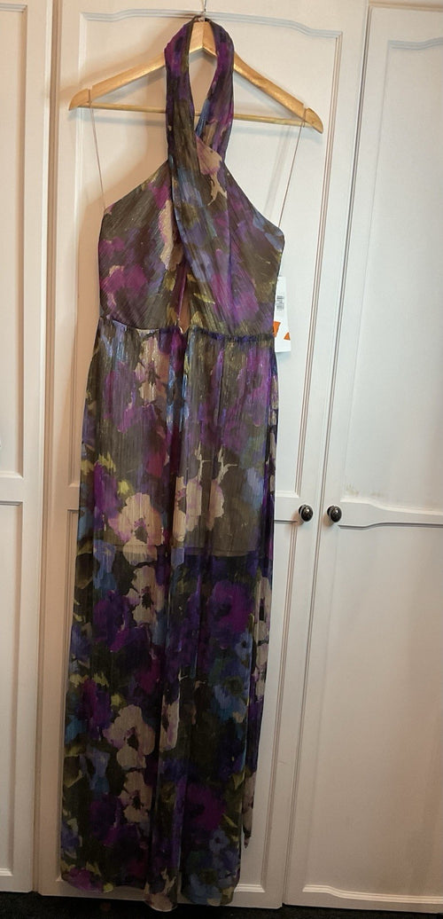 Aidan by Adriana Papell, Size 14 Crinkle Halter dress Magenta BNWT rrp £2850