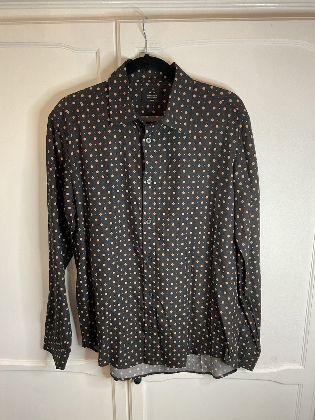 Neuw Denim Curtis Long Sleeve Sartorial Print Shirt Black M43h12 Bnwt Designer M0