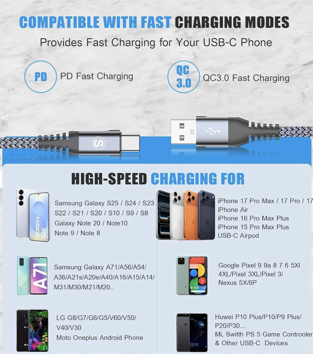 Avibrex 2-Pack 2M Braided Tangle Free Fast Charging Cable USB-A To USB-C5
