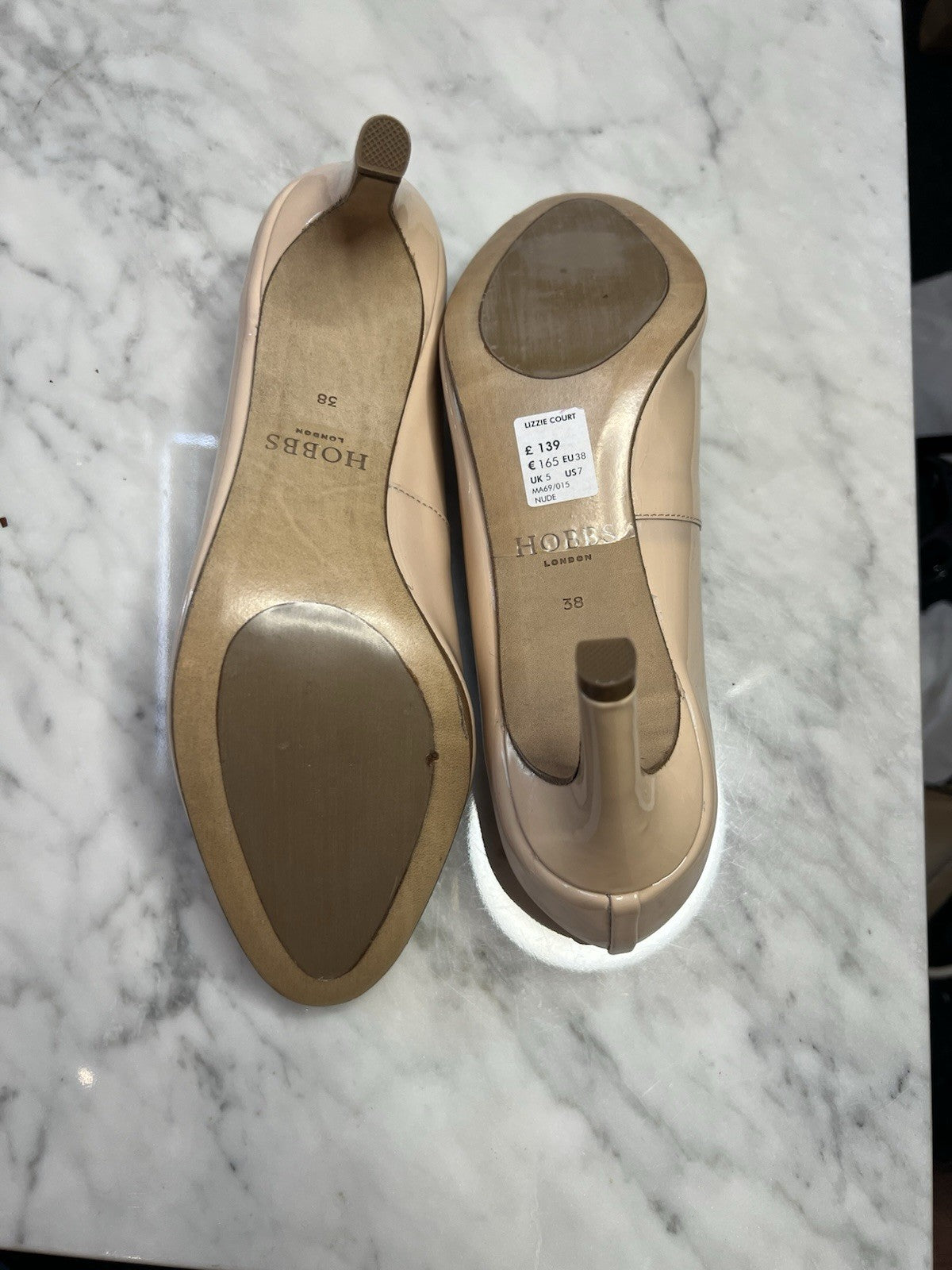 Hobbs London Women's Lizzie Court Shoes Nude Patent Leather Size UK 5  Rrp £1394