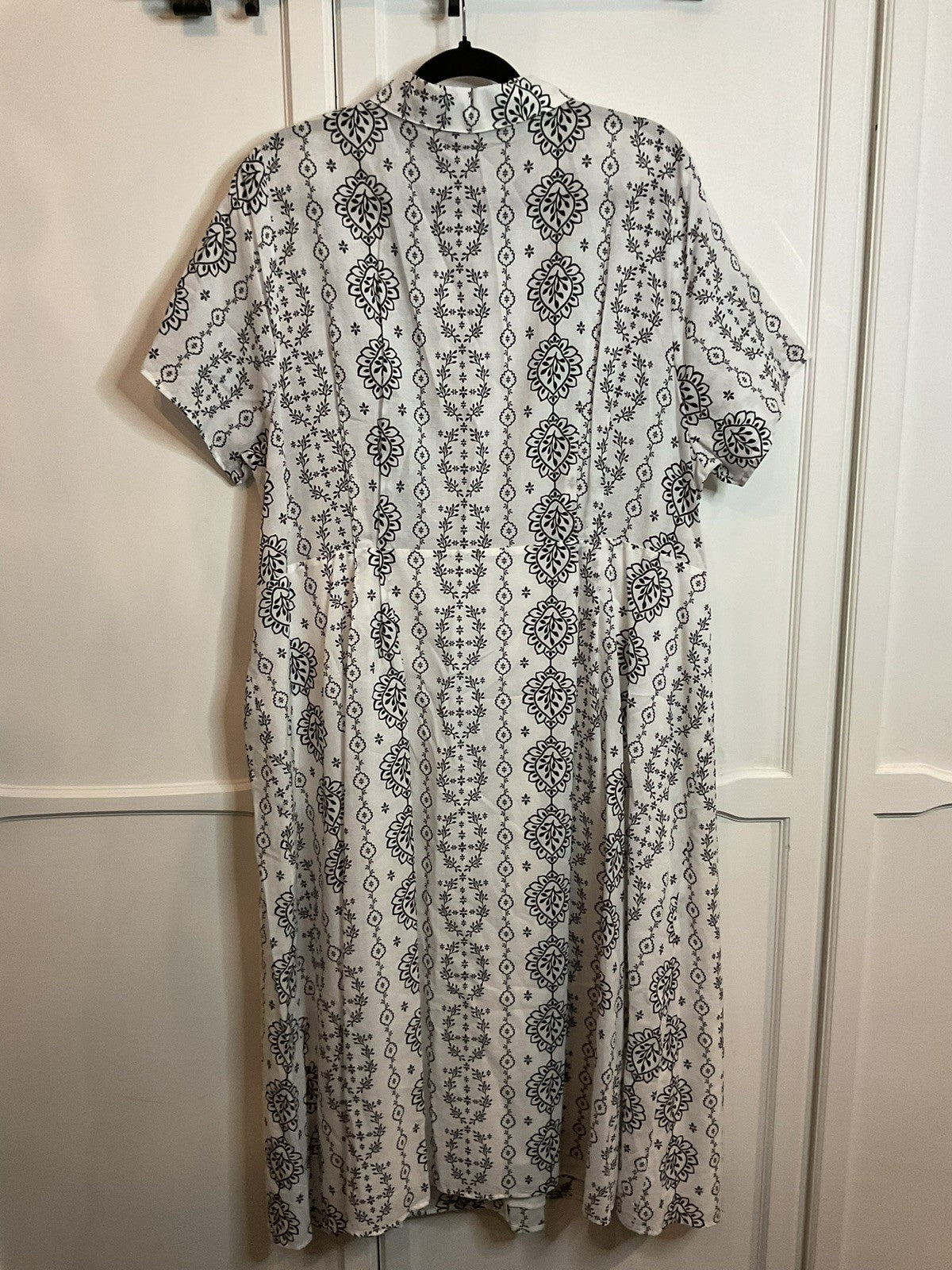 New M&S Collection Paisley Ivory Mix Cotton Shirt Midi Dress Size 24 Rrp £49.501