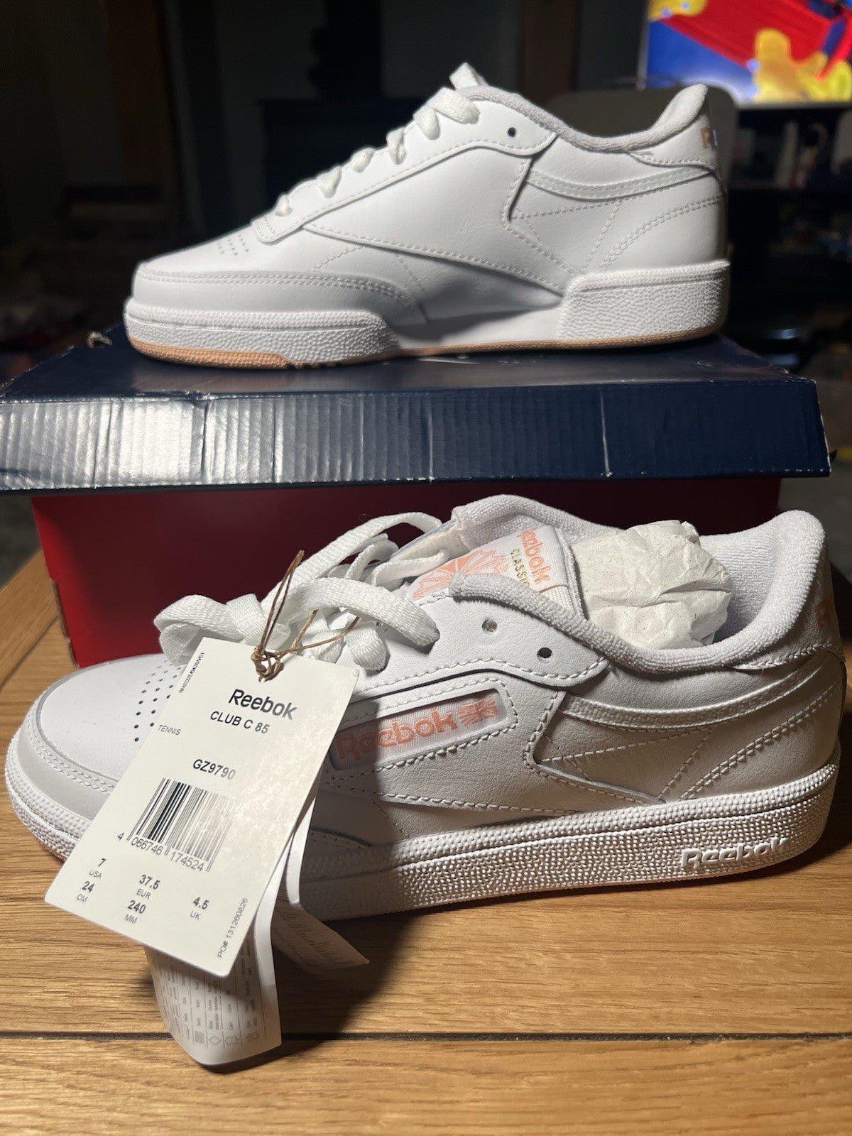 Reebok Club C 85 Trainers In White & Ceramic Pink/Orange Size 4.5 Bnib1