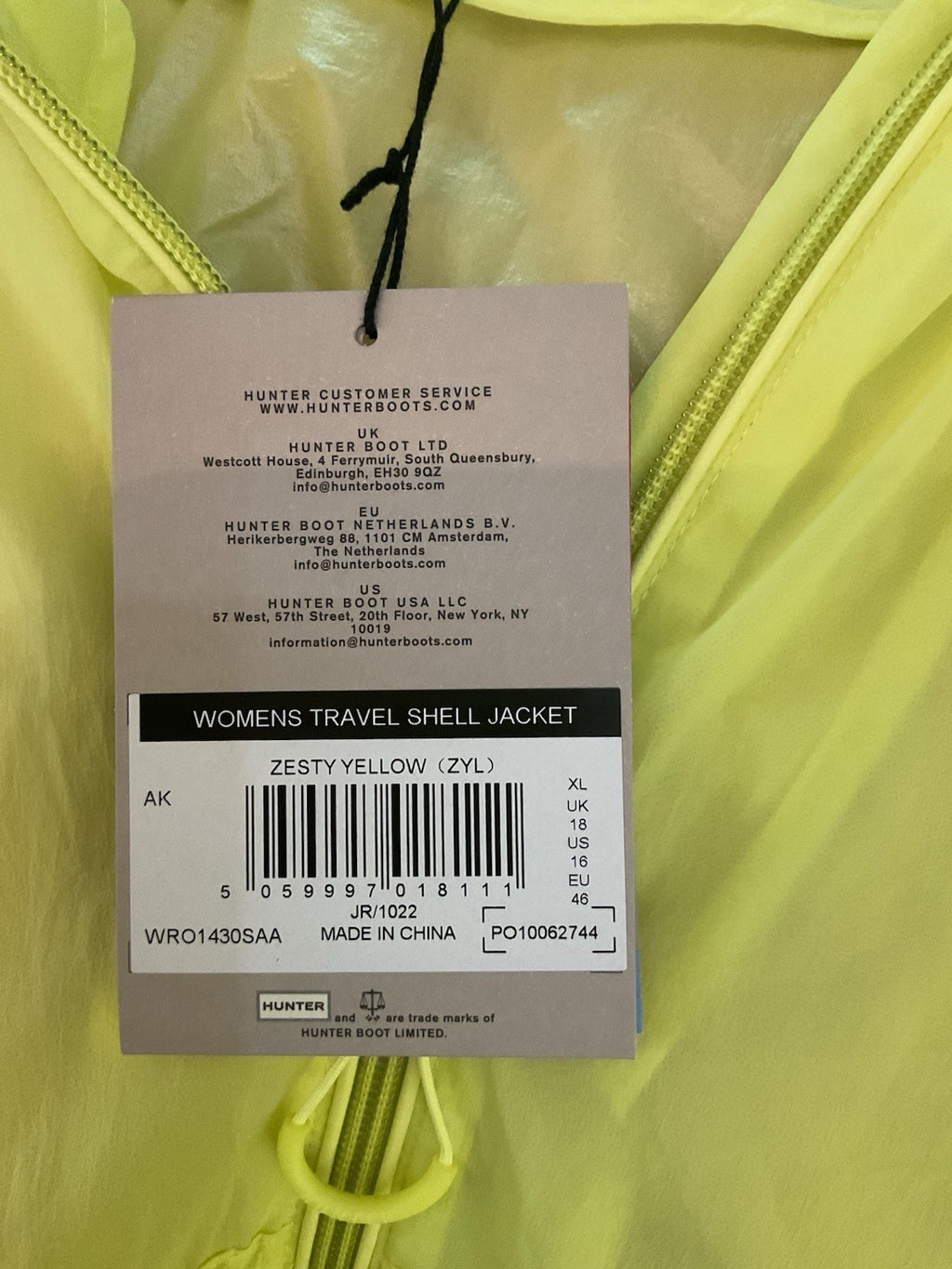Hunter Women’s Travel Shell Jacket Zest Yellow Size 18 XL Bnwt Wr01430saa4