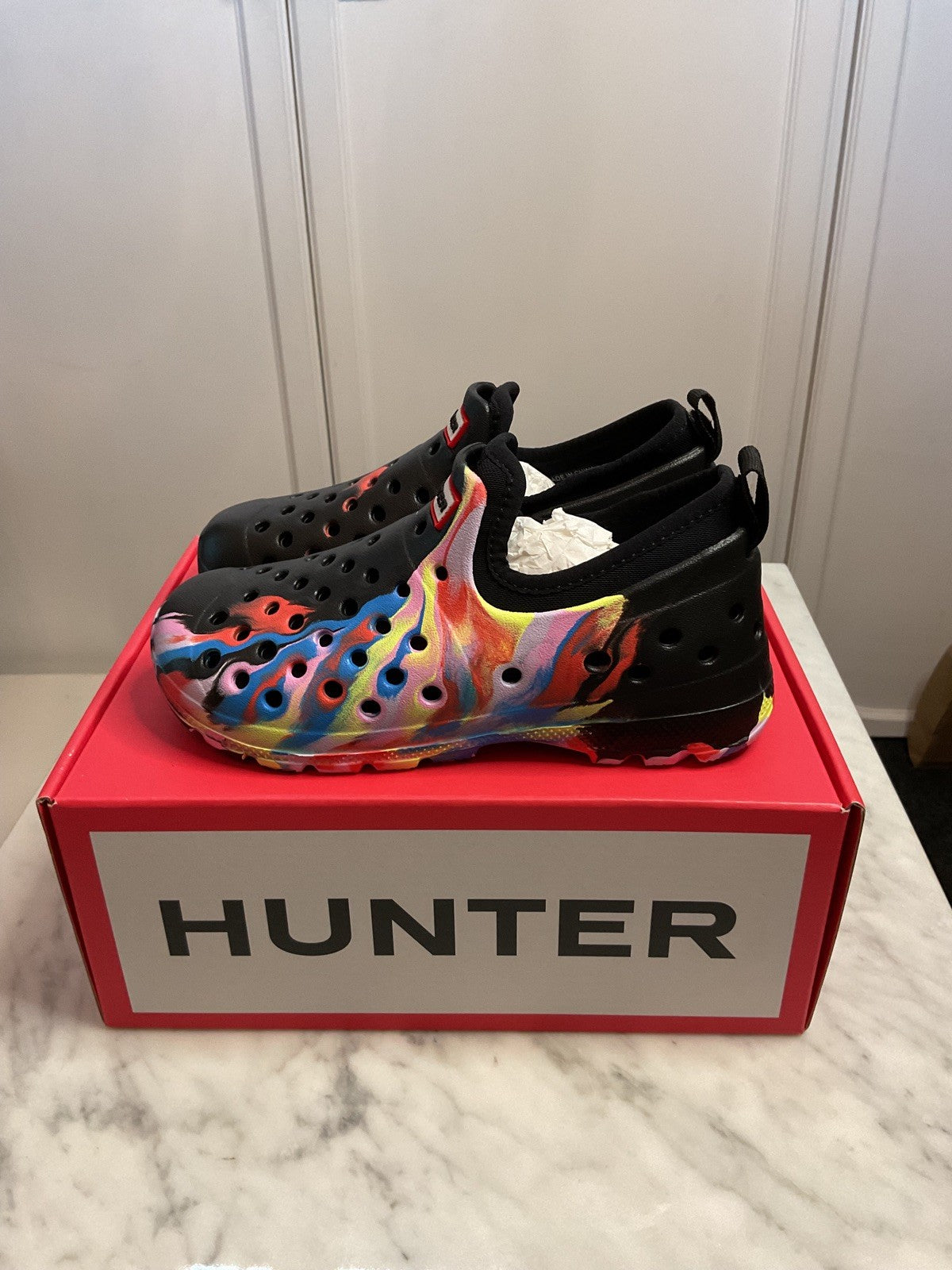 Hunter Kids Water Shoes Marble Effect, Size UK11, Removable Lining Socks New3