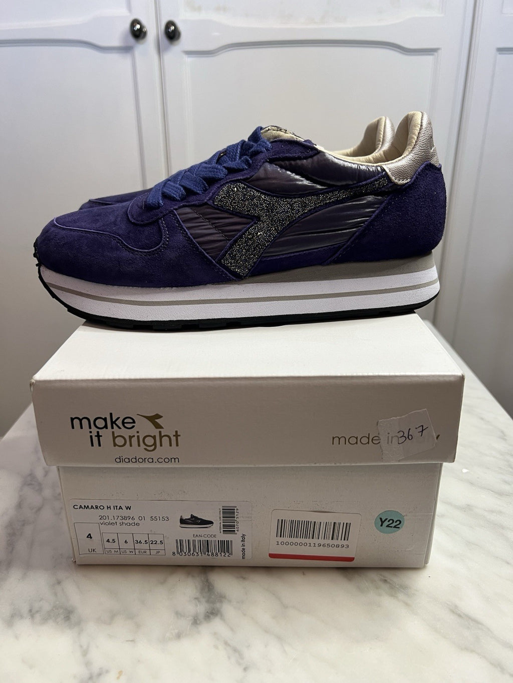 Diadora Heritage Camaro Violet Swarovski Cyrstal Trainers Uk 4 Bnib RRP £230 New0