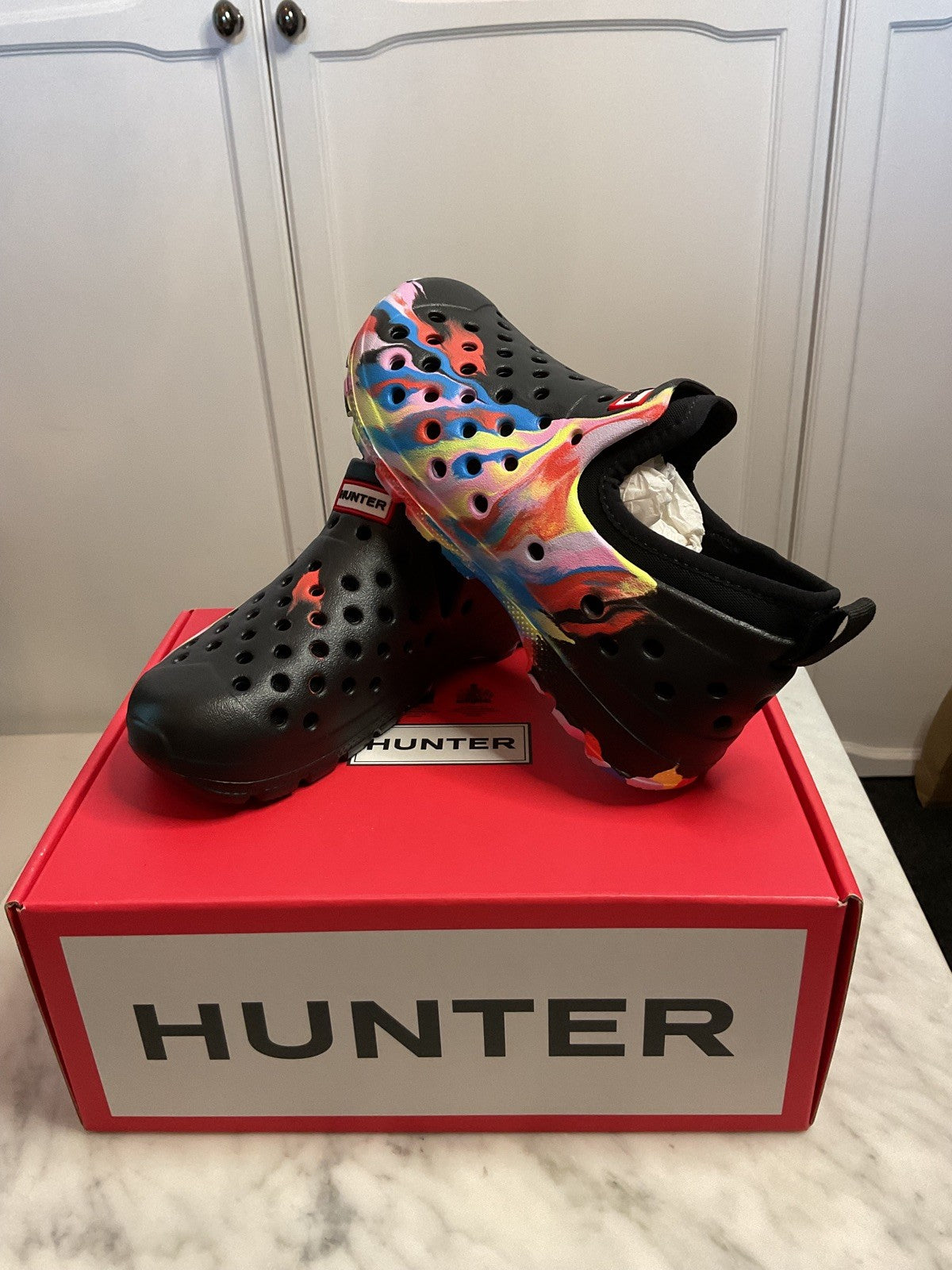 Hunter Kids Water Shoes Marble Effect, Size UK11, Removable Lining Socks New9