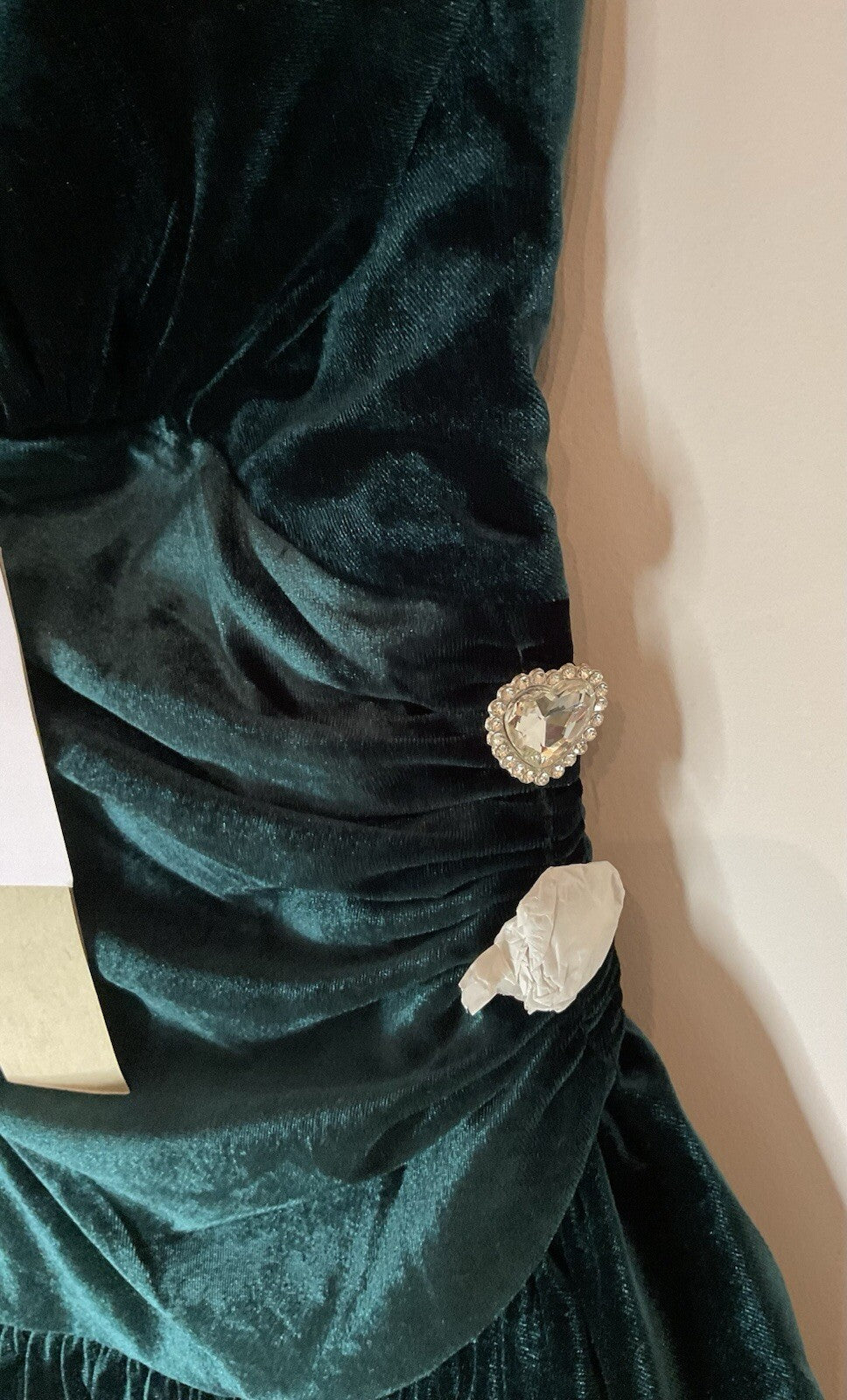 Forever New Petite velvet bubble hem mini dress with heart diamante in emerald 3