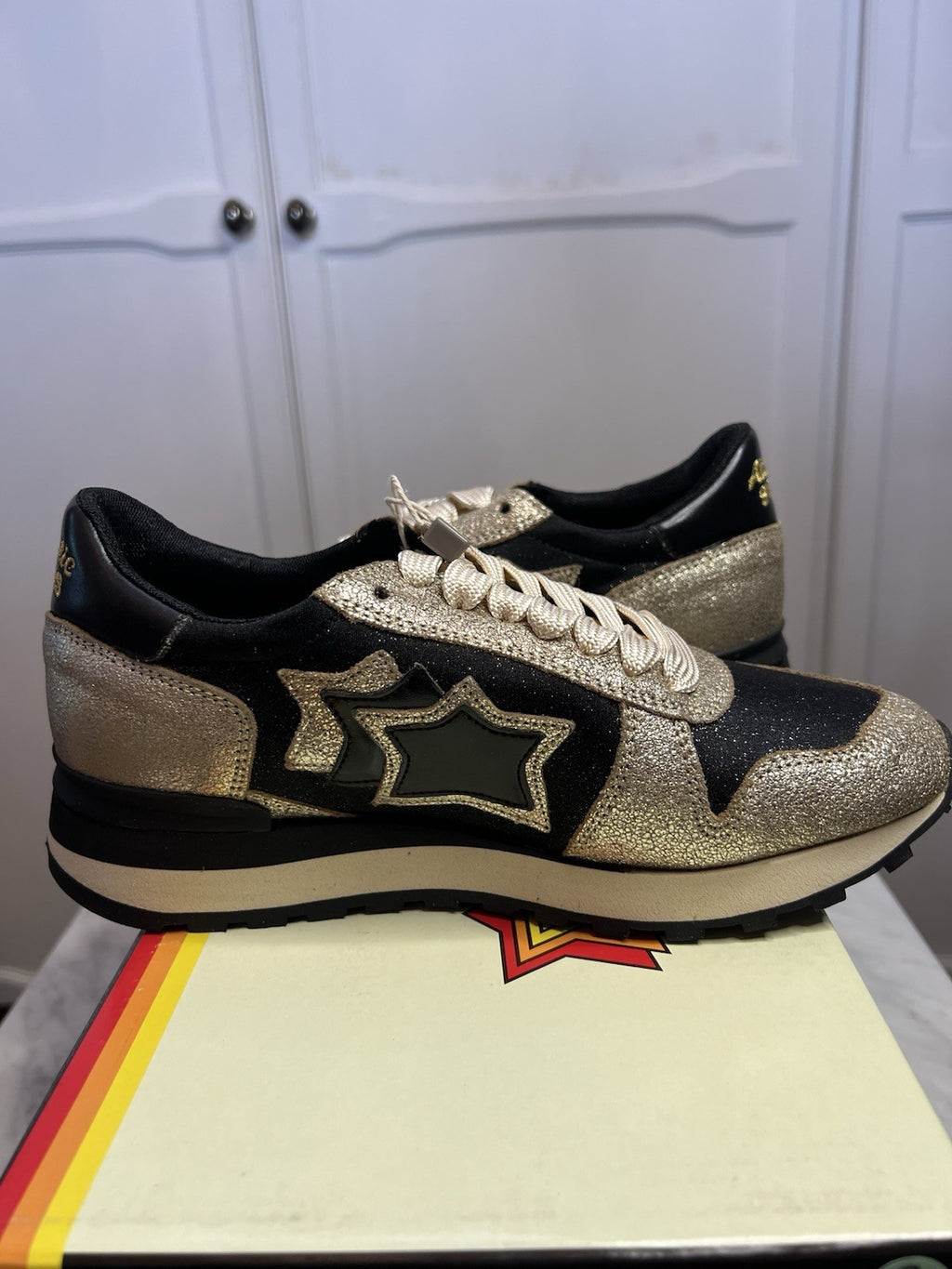 Atlantic Stars Vega Black/Gold Glitter Women's Trainers Uk3.5 Eu36 Bnib Genuine3