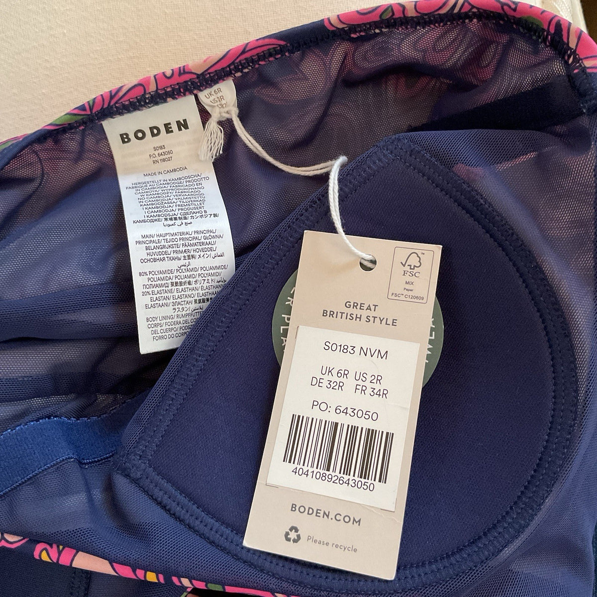 BODEN Levanzo Ruched Halter Swimsuit Navy Paisley Terrace UK 6 R RRP £75 bnwt2