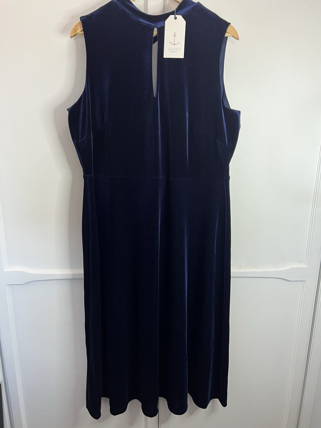 Seasalt Navy Ivy Trail Sleeveless Velvet Dress Size 20 Petite Rrp £85.950