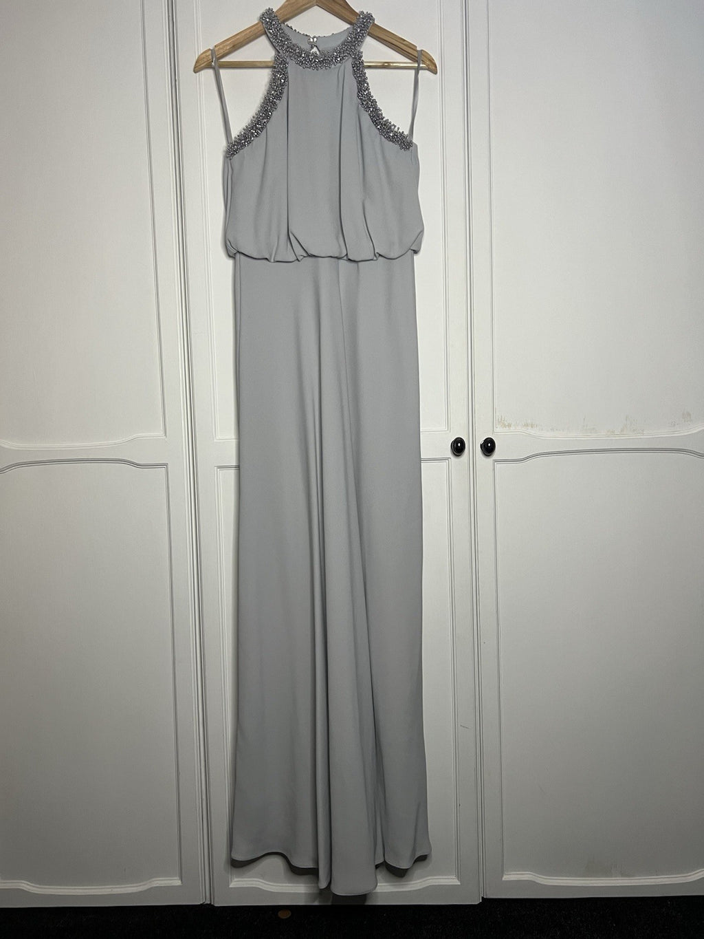 Stunning Coast Halter Neck Dress Light Grey Embellished Size 12 Bnwt rrp £149.000