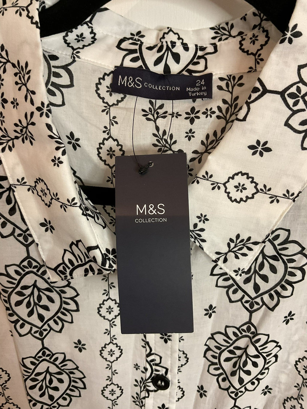 New M&S Collection Paisley Ivory Mix Cotton Shirt Midi Dress Size 24 Rrp £49.502