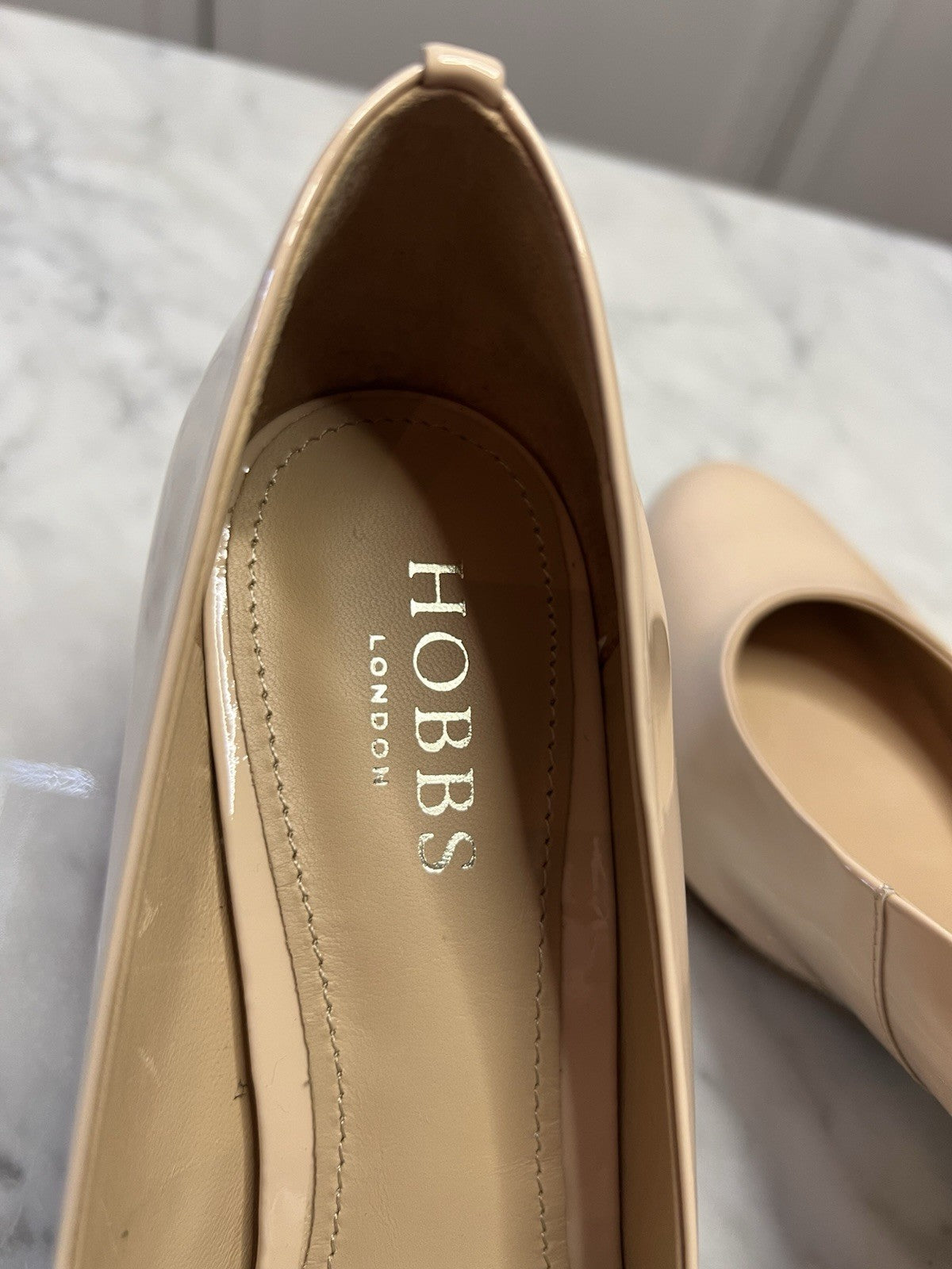 Hobbs London Women's Lizzie Court Shoes Nude Patent Leather Size UK 5  Rrp £1395