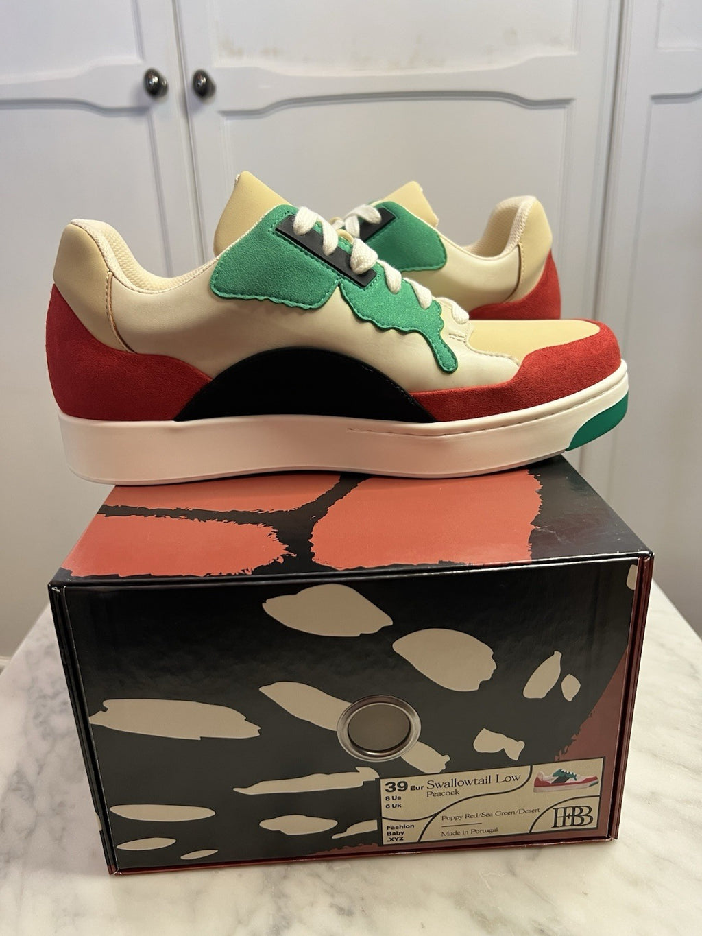 Fashion Baby Swallowtail Low Peacock Poppy Red/ Sea Green/ Dessert Uk6 Bnib Rare2