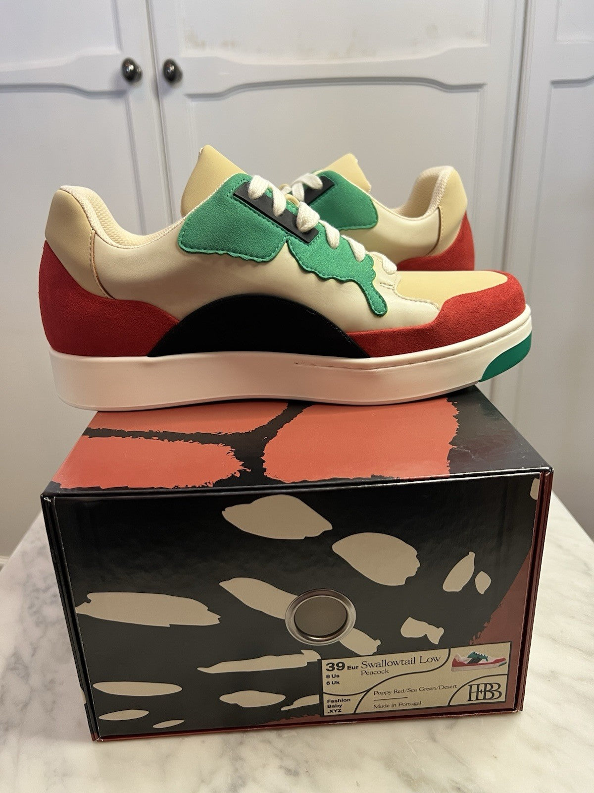 Fashion Baby Swallowtail Low Peacock Poppy Red/ Sea Green/ Dessert Uk6 Bnib Rare2