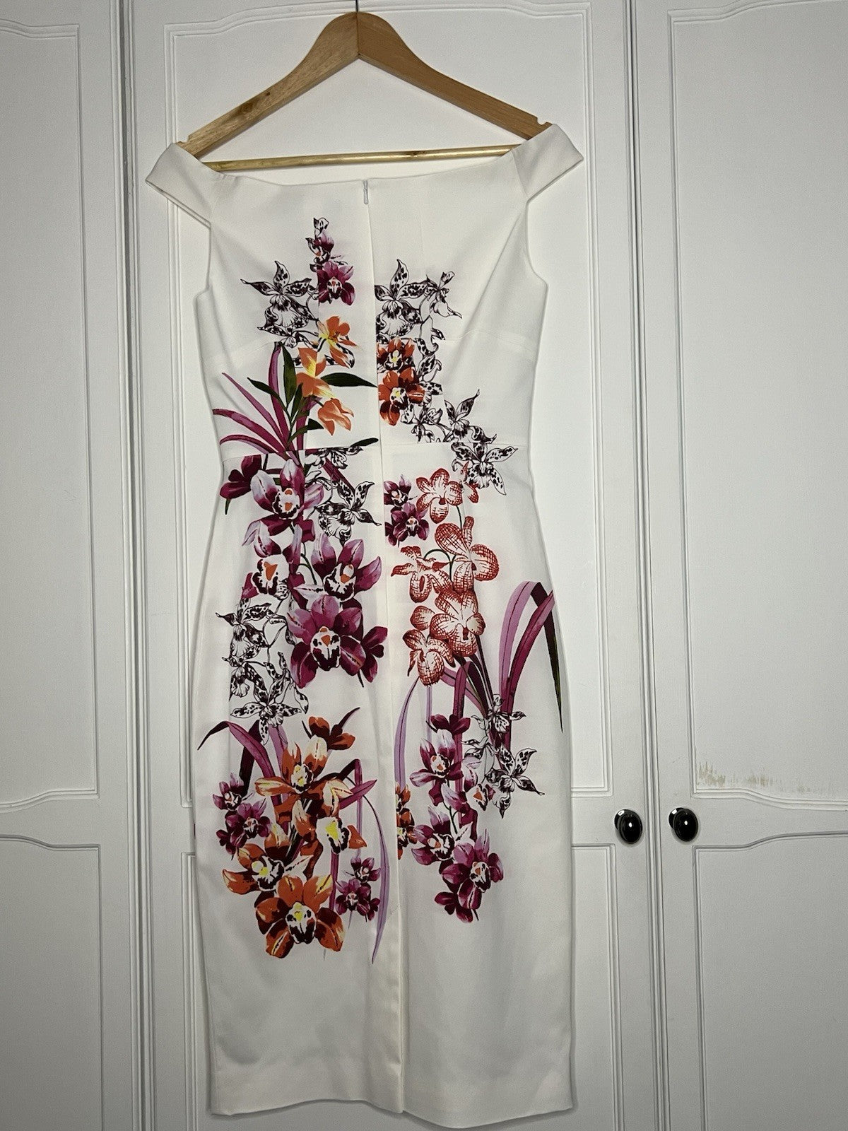 Karen Millen Ivory Orchid Floral Stretch Dress Size 10 RRP £170 Wedding Occasion1