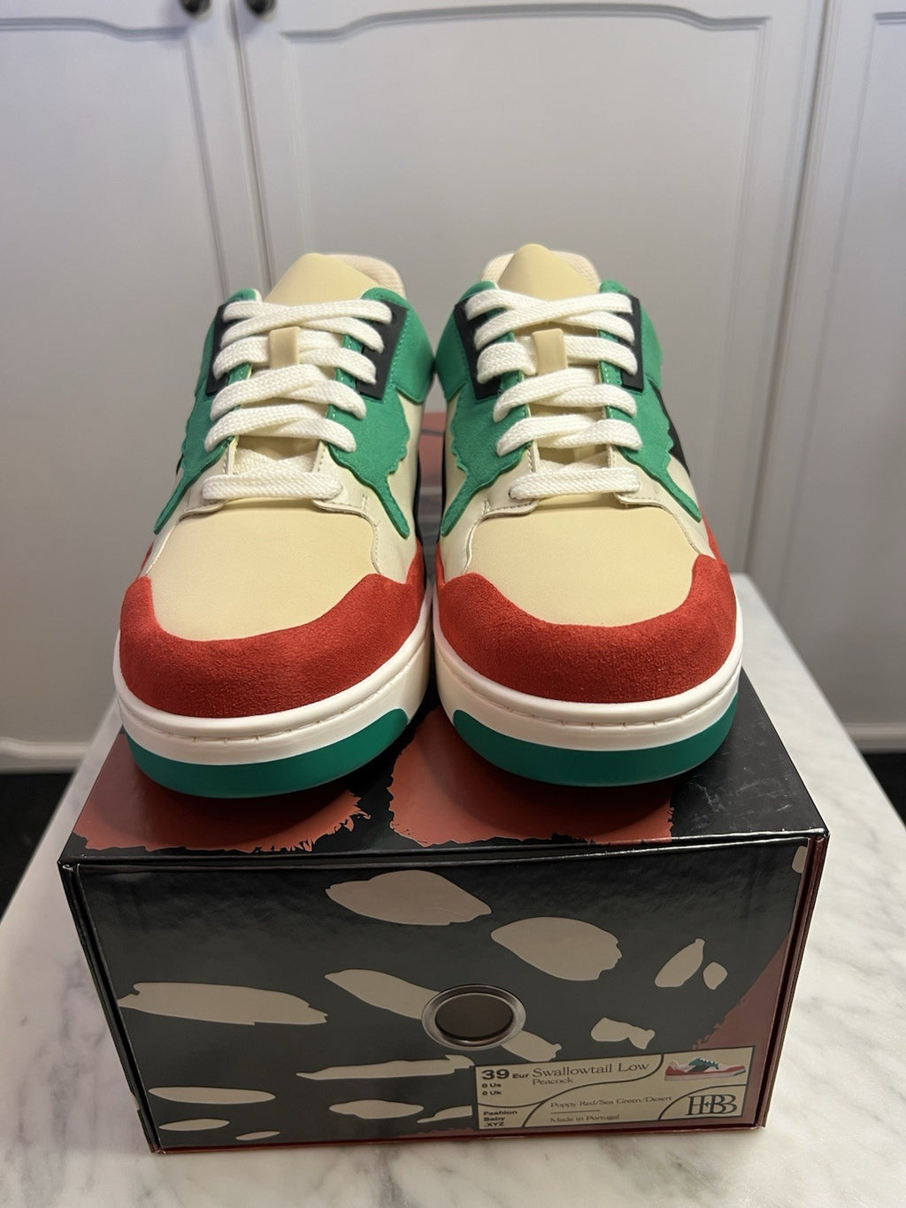 Fashion Baby Swallowtail Low Peacock Poppy Red/ Sea Green/ Dessert Uk6 Bnib Rare5